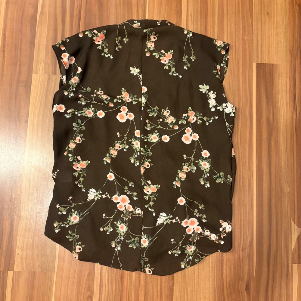 Y2K Girly Twee Brown and Pink Floral Draped Cowl Neck Layered Blouse Size M - Picture 3 of 5